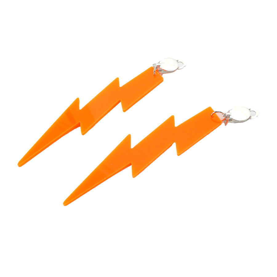 80s Neon Orange Lightning Earrings