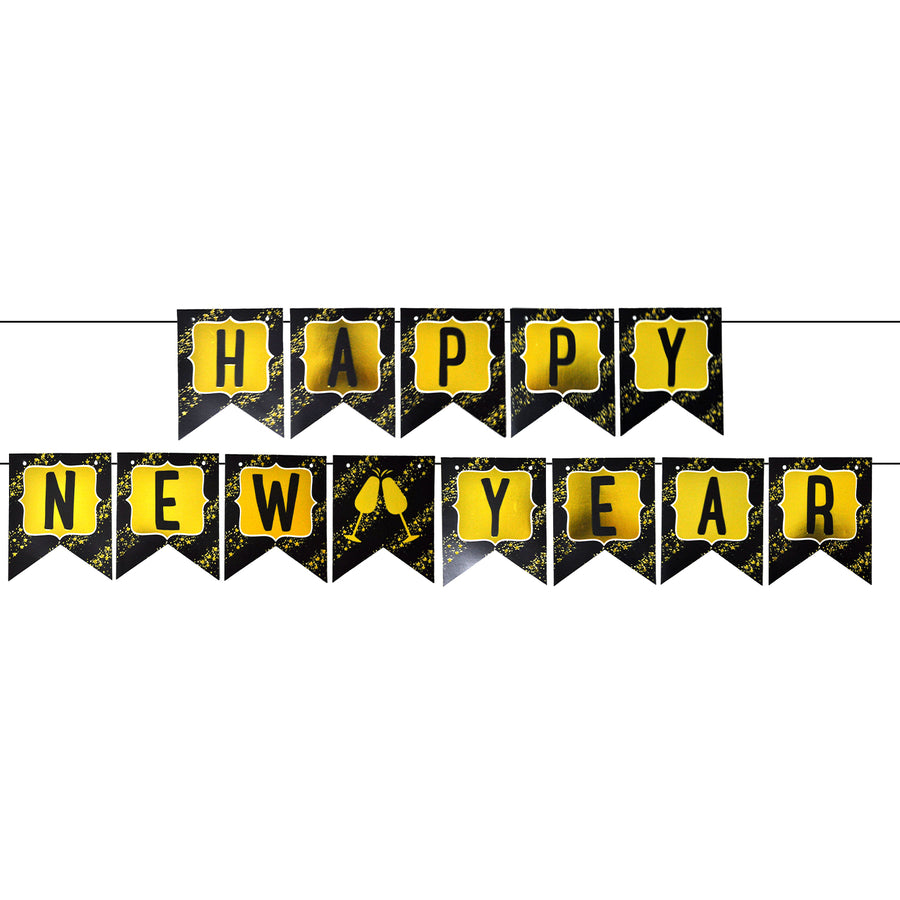 Happy New Year Banner (Black with Gold text)