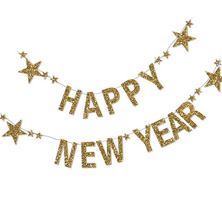 Gold Glitter Happy New Year Banner