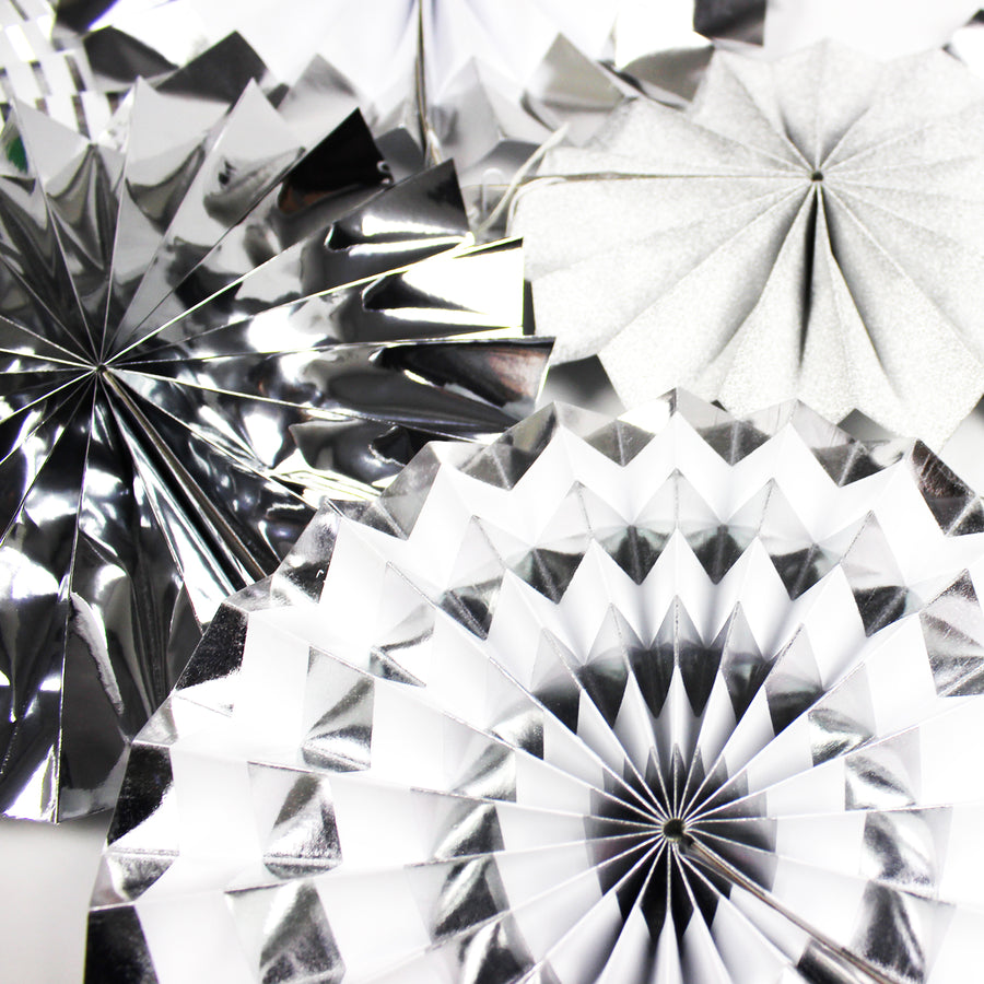 Silver Mixed Pattern Decoration Fans (8Pcs)