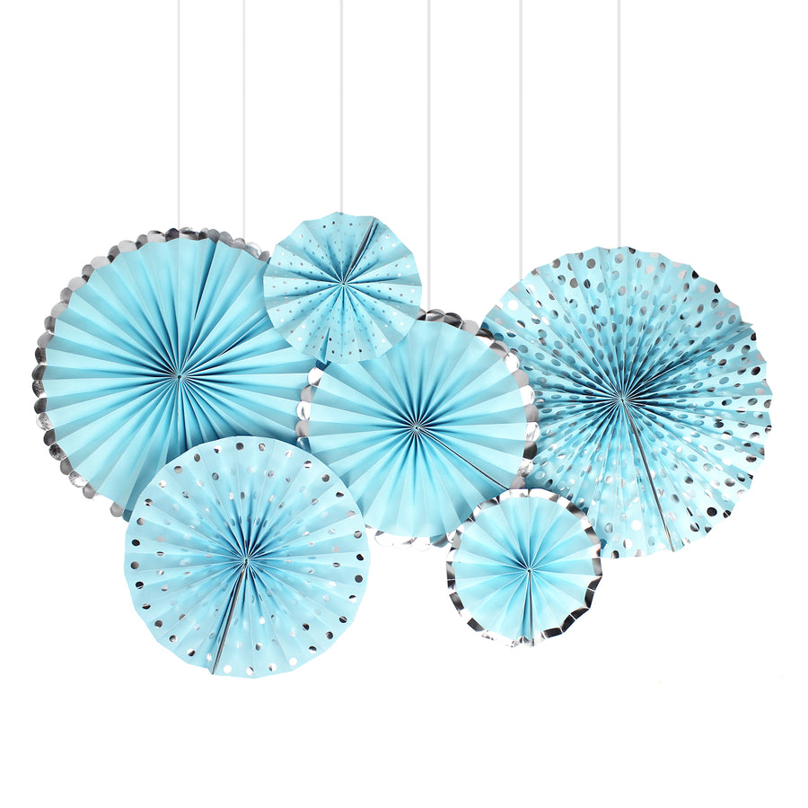 Blue Decoration Fan with Metallic Rim (6pcs)