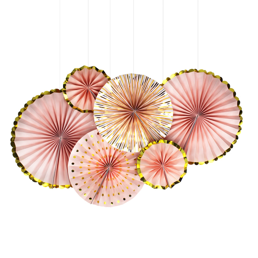 Peach Decoration Fan with Metallic Rim (6pcs)