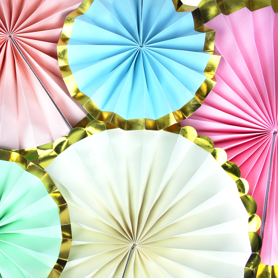 Rainbow Decoration Fan with Metallic Rim (6pcs)