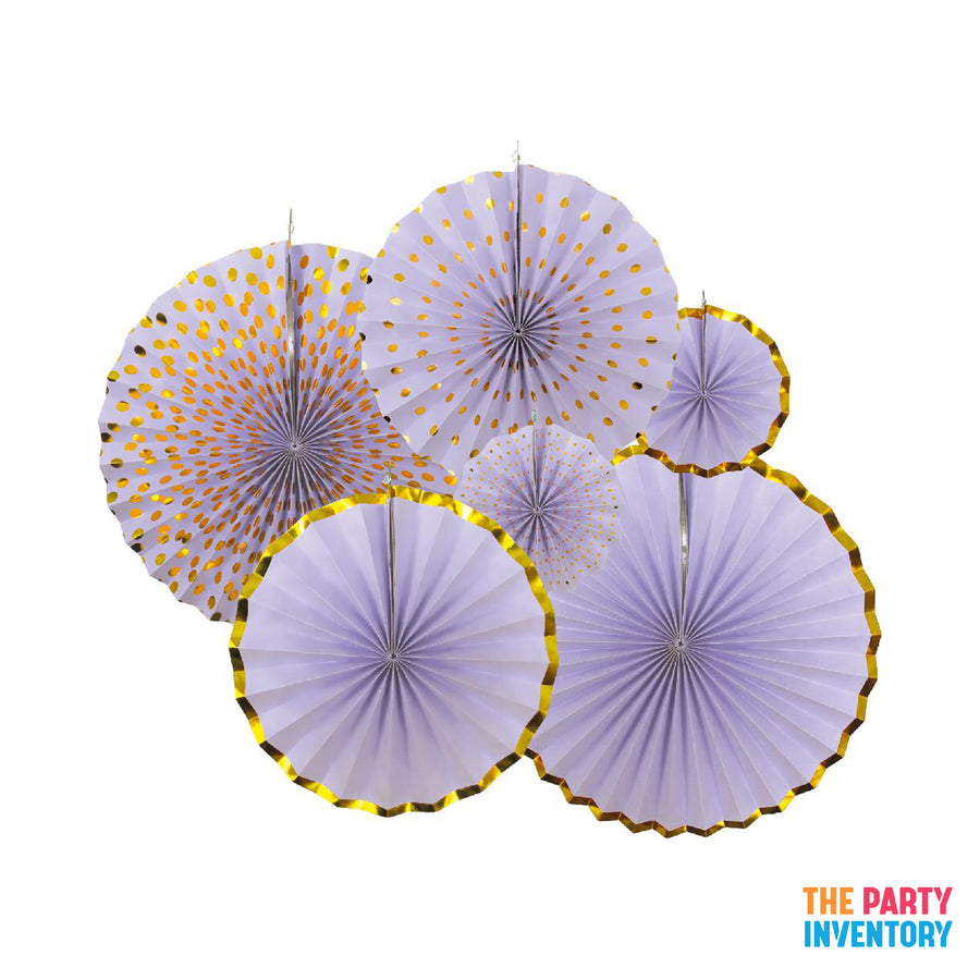 Purple Decoration Fan with Gold Metallic Rim (6pcs)