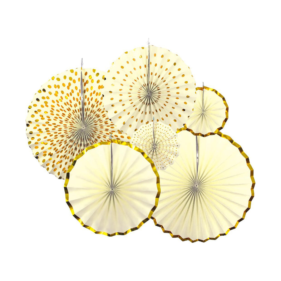 Yellow Decoration Fan with Gold Metallic Rim (6pcs)