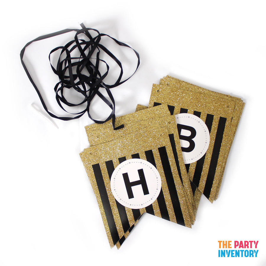 Black and Gold Birthday Decoration Kit (Stripes)