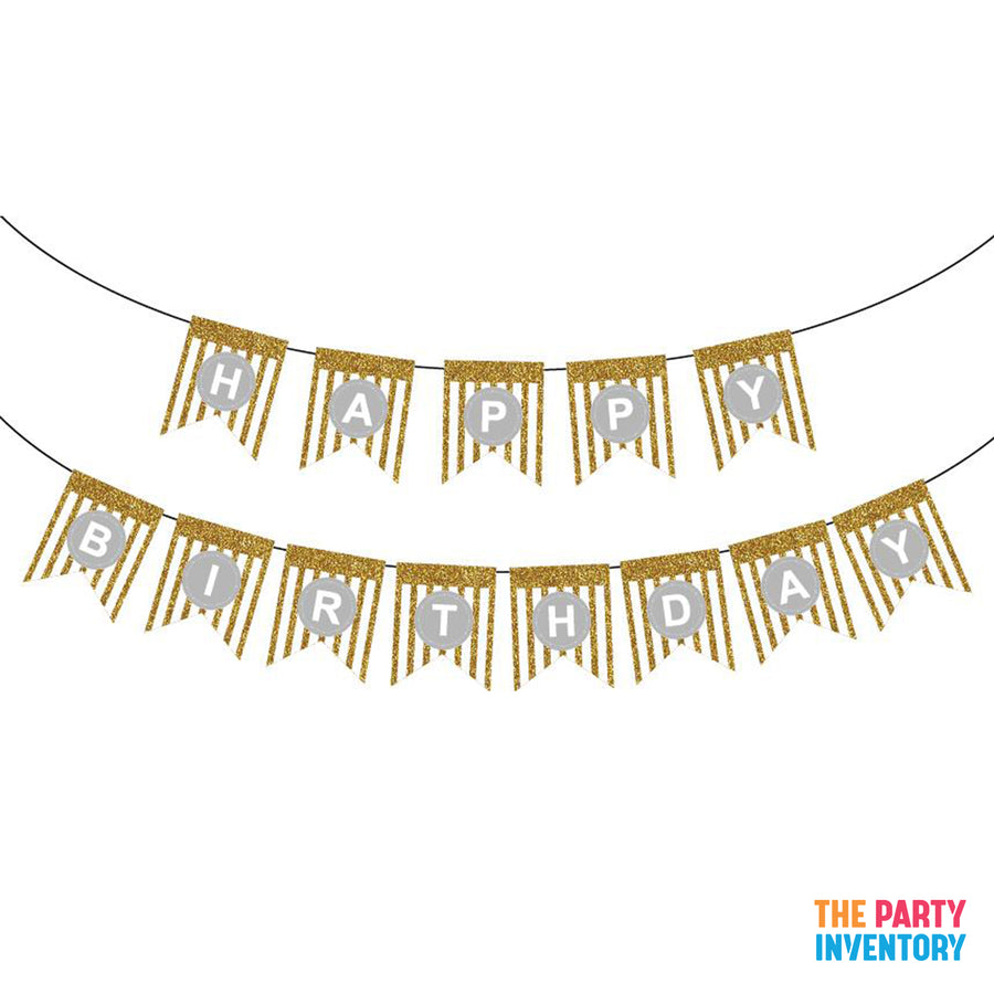 White and Gold Birthday Decoration Kit (Stripes)