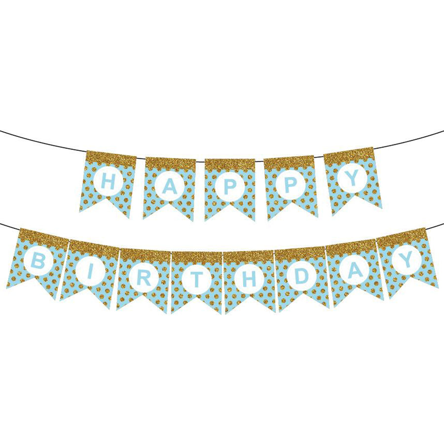 Blue Happy Birthday Bunting with Gold Glitter Dots