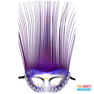Purple Metallic Mask with Tall Tinsel