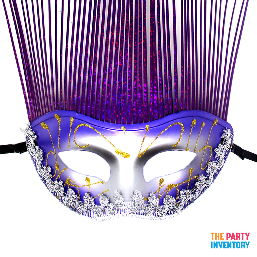 Purple Metallic Mask with Tall Tinsel