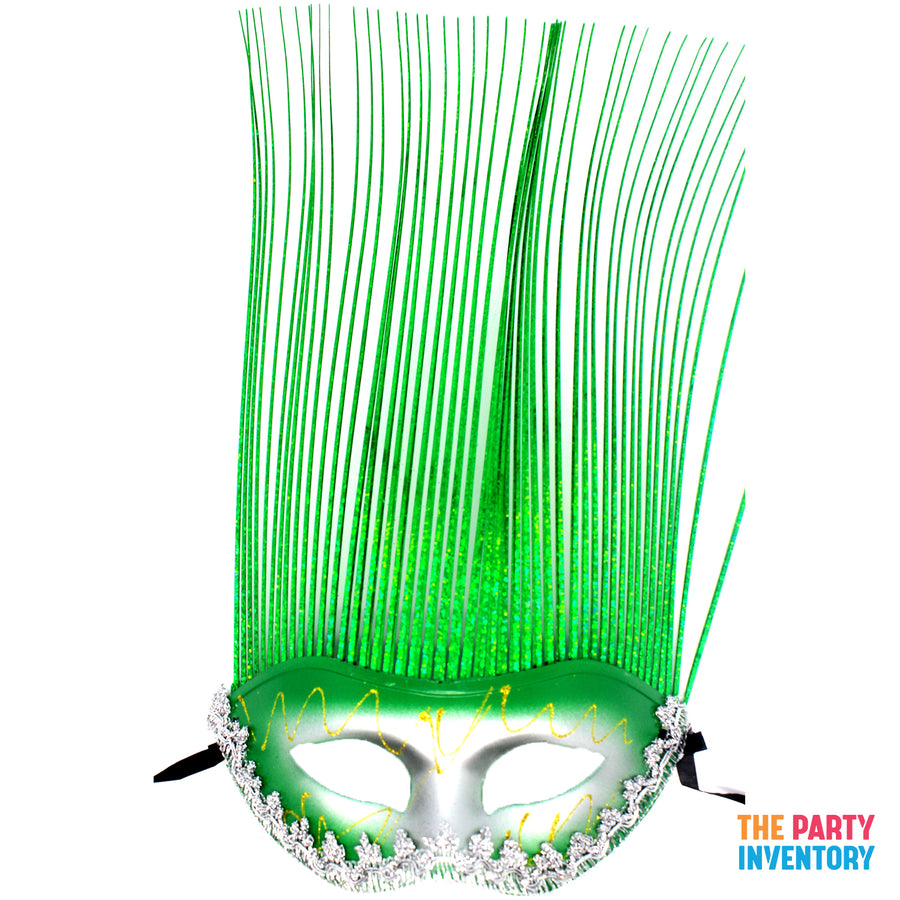 Green Metallic Mask with Tall Tinsel