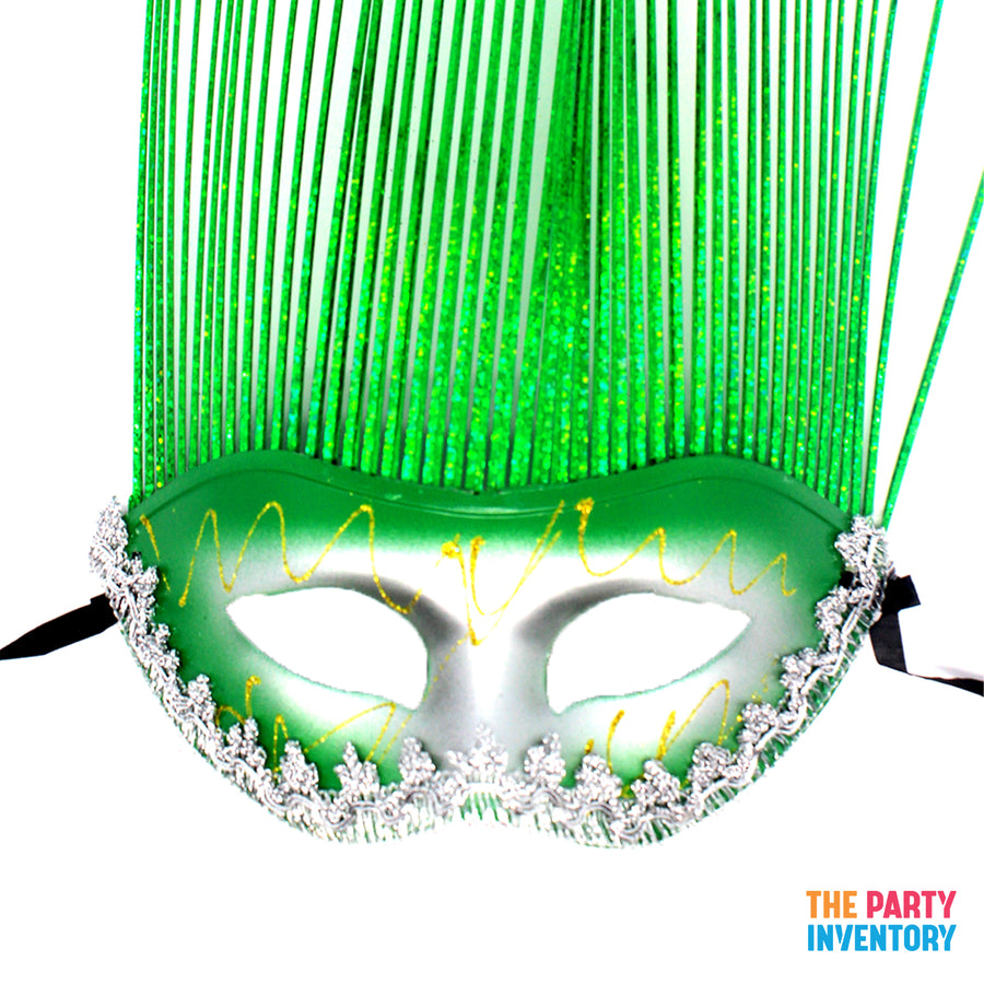 Green Metallic Mask with Tall Tinsel