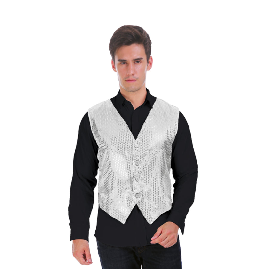 Mens Silver Sequin Vest Adjustable