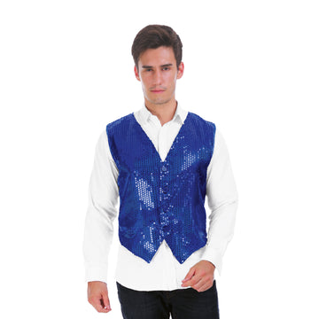 Mens Dark Blue Sequin Vest Adjustable