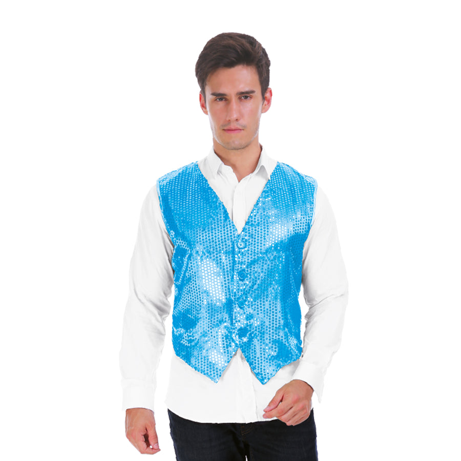 Mens Light Blue Sequin Vest Adjustable