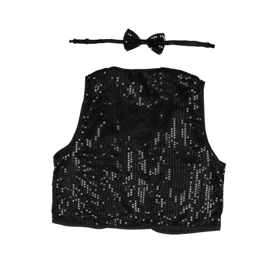 Black Sequin Bow Tie & Vest Set