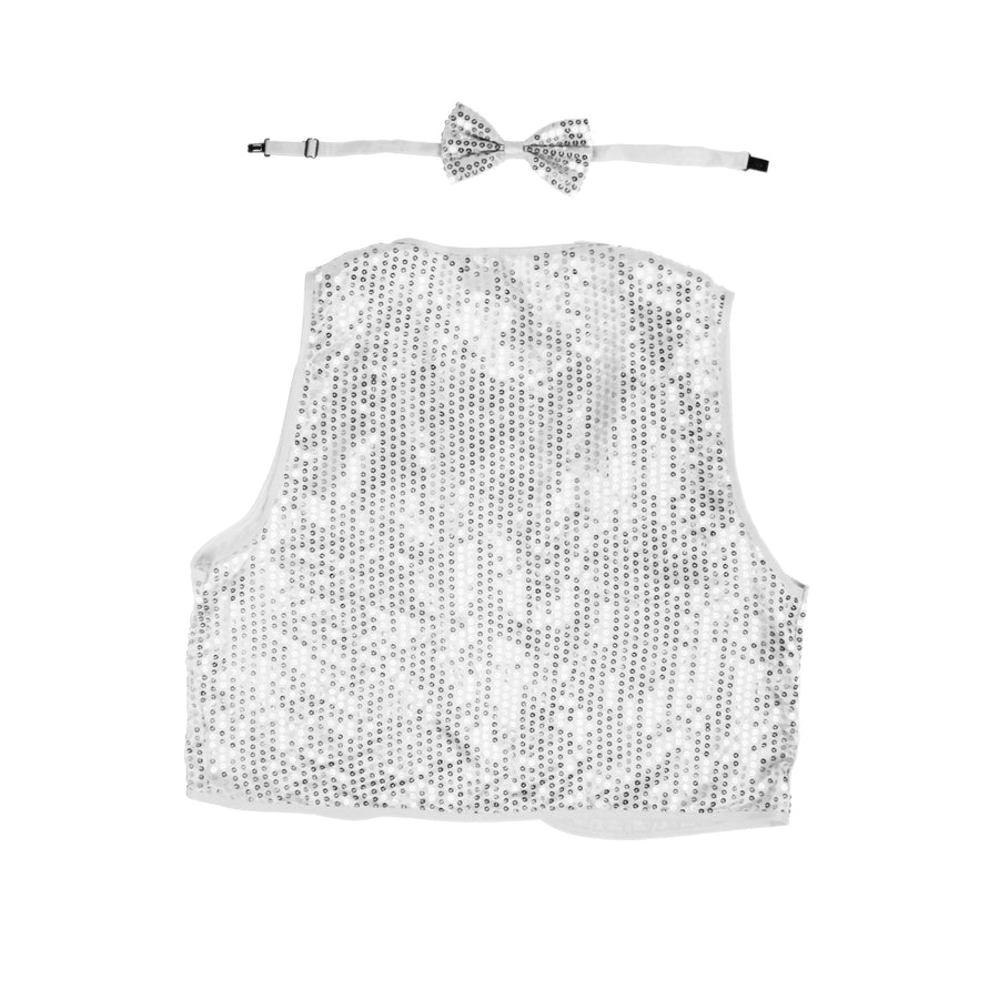 Silver Sequin Bow Tie & Vest Set