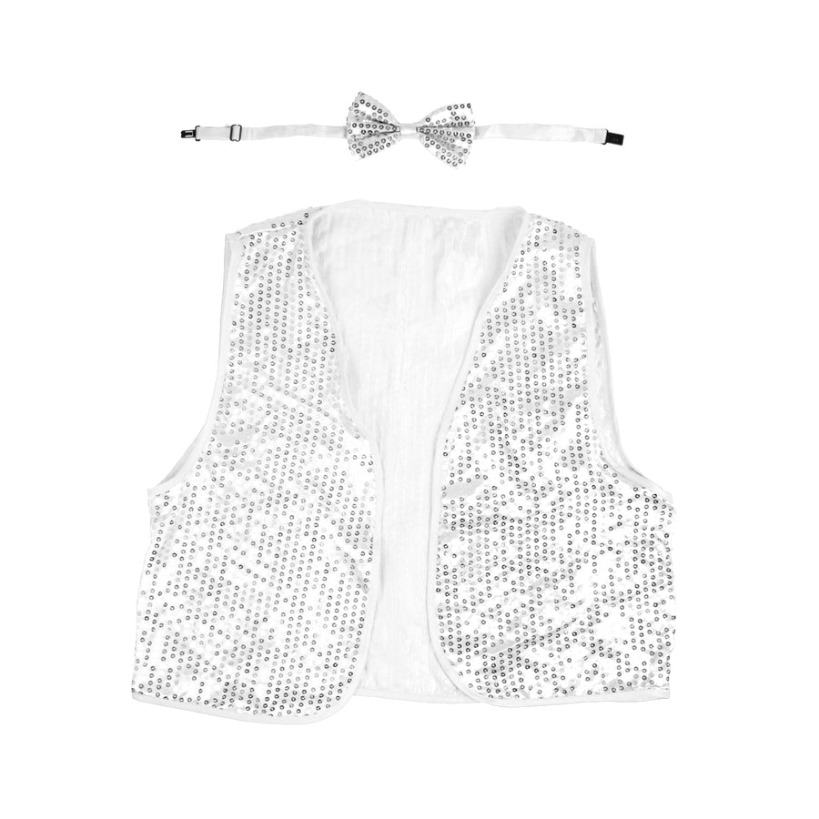 Silver Sequin Bow Tie & Vest Set