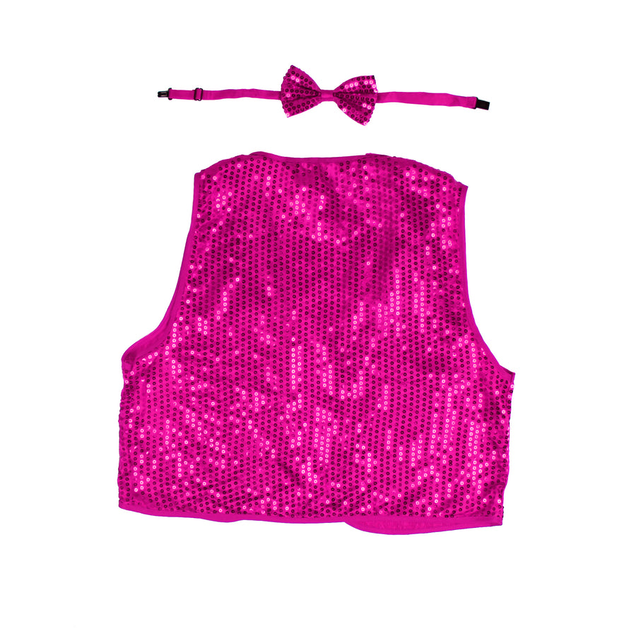 Hot Pink Sequin Bow Tie & Vest Set