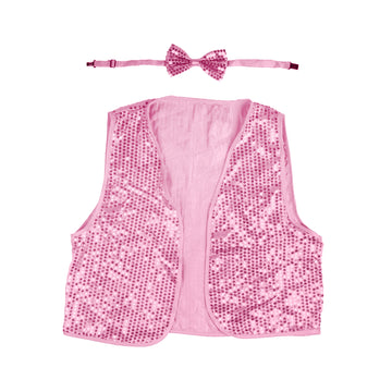 Pink Sequin Bow Tie & Vest Set