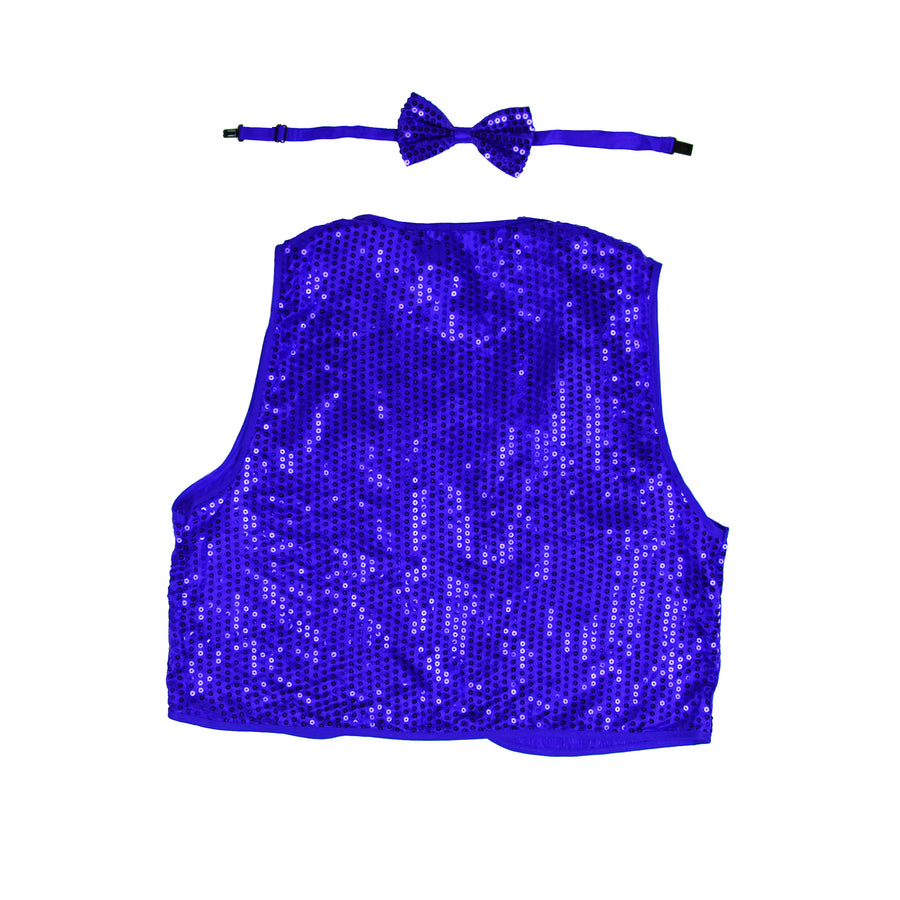 Dark Blue Sequin Bow Tie & Vest Set