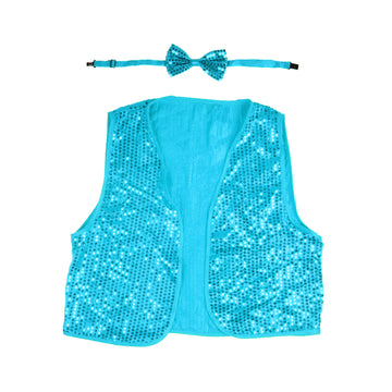 Blue Sequin Bow Tie & Vest Set