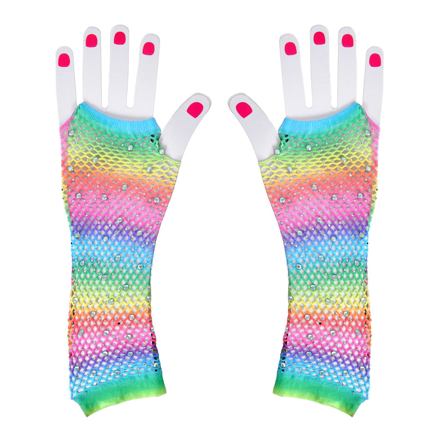 Rainbow Fishnet Glove with Diamontes (Horizontal)