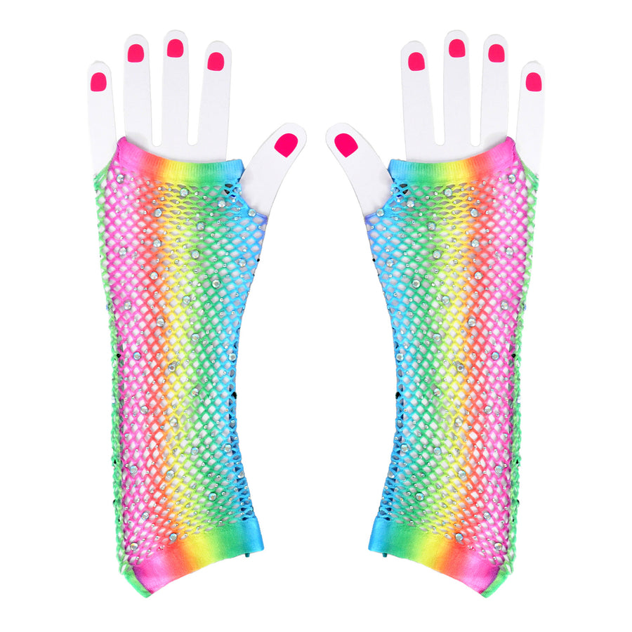 Rainbow Fishnet Glove with Diamontes (Vertical)