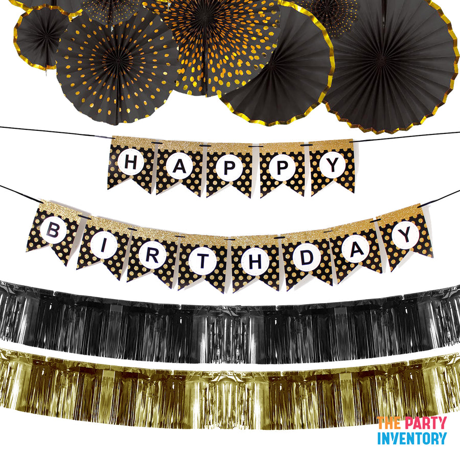 Black and Gold Birthday Decoration Kit (Dots)