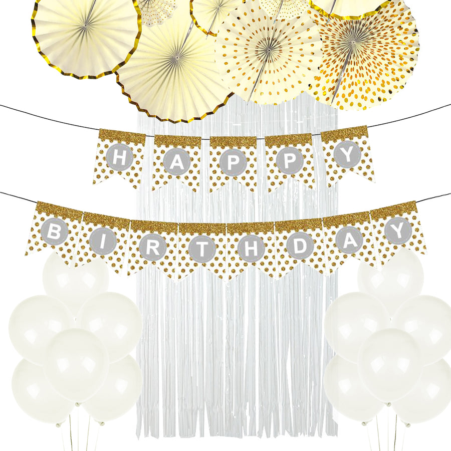 White and Gold Birthday Decoration Kit (Dots)