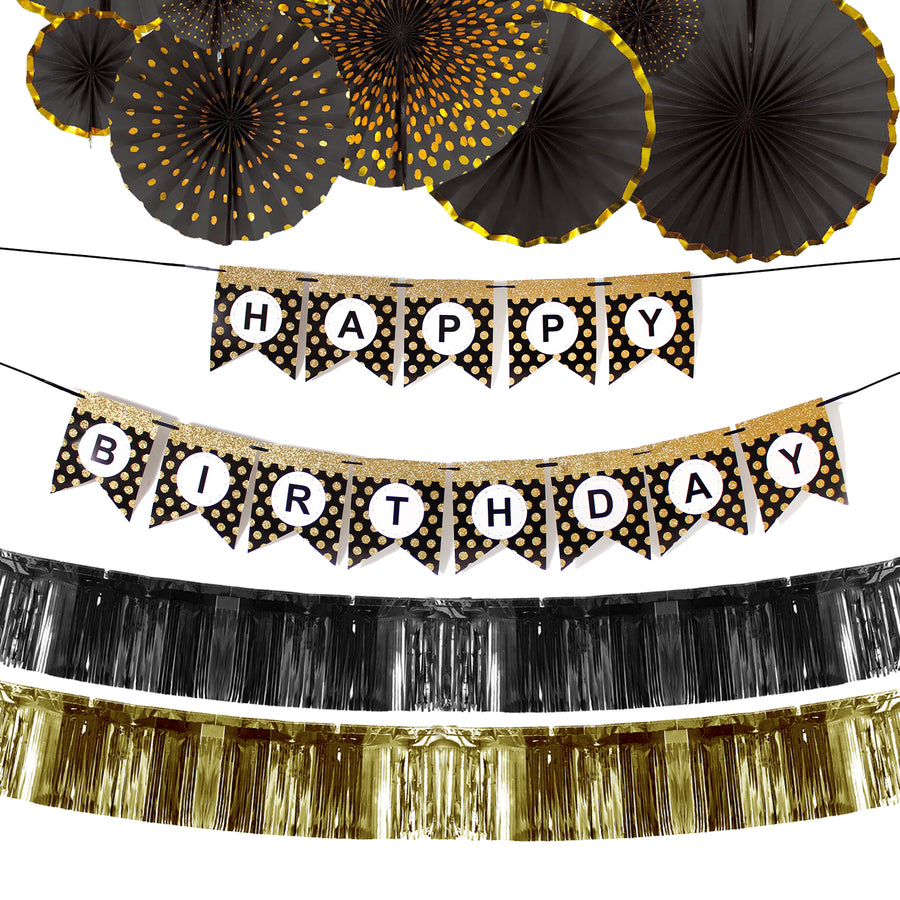 Black and Gold Birthday Decoration Kit (Dots)