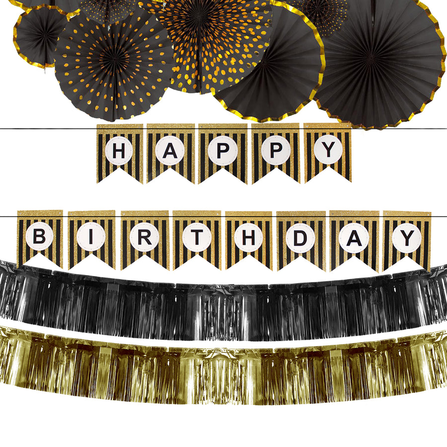 Black and Gold Birthday Decoration Kit (Stripes)