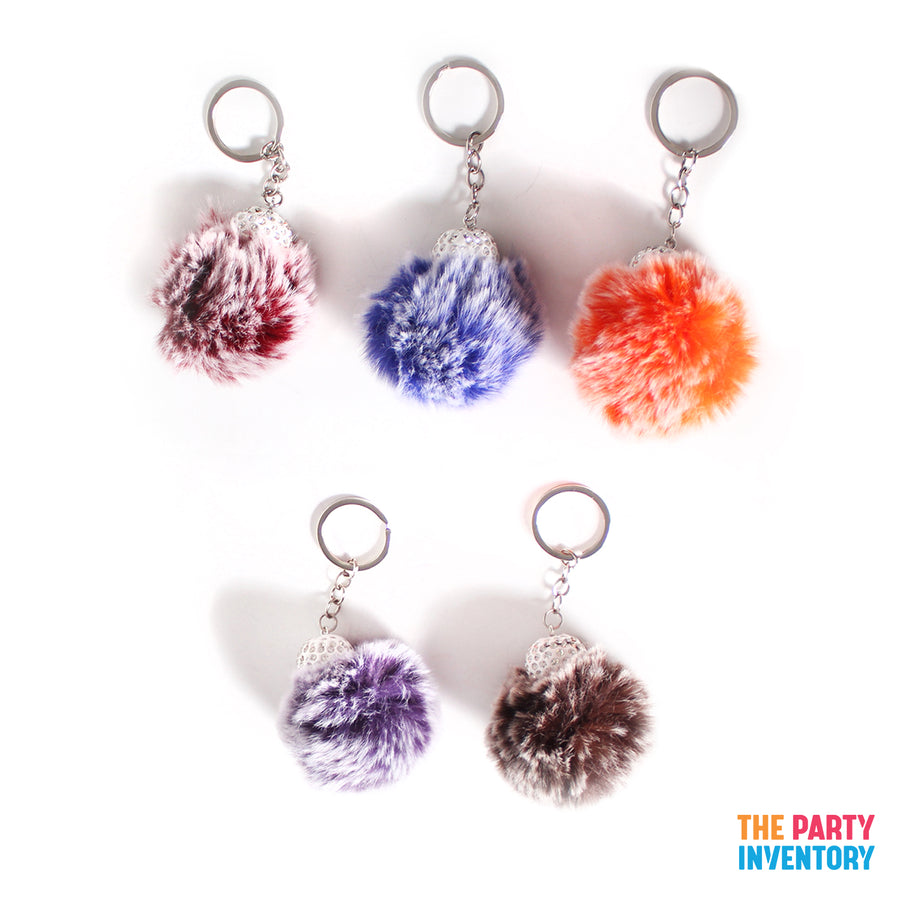 Fluffy Pom Pom Key Ring with Rhinestones