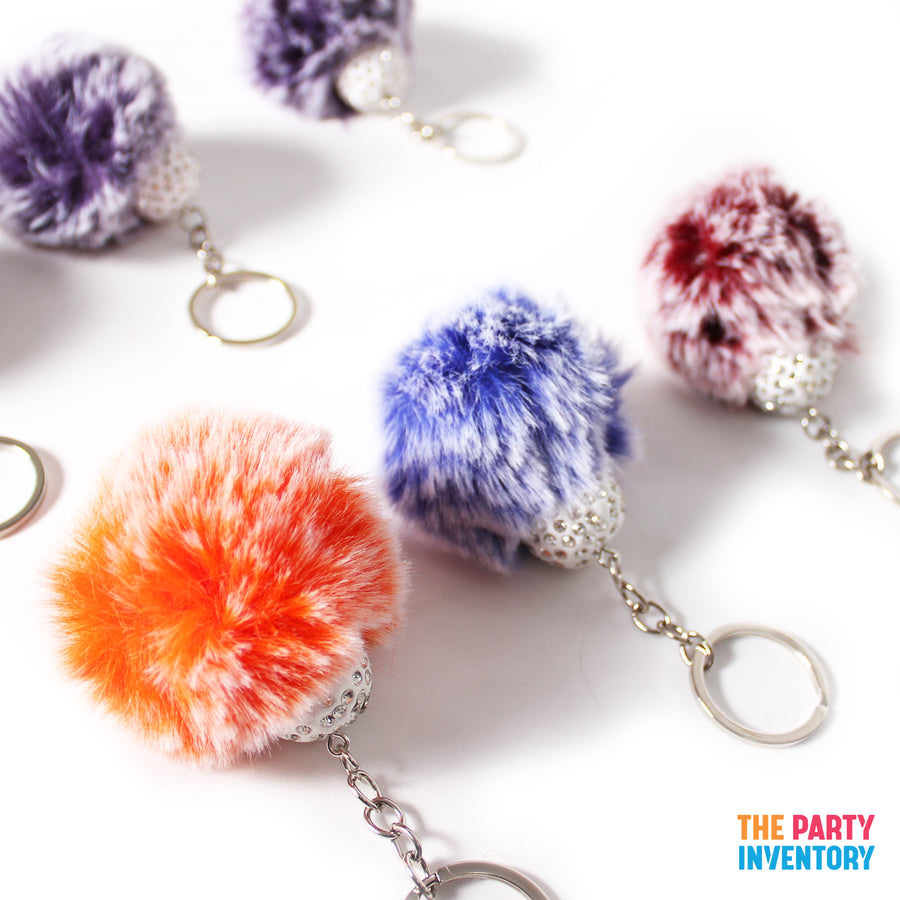 Fluffy Pom Pom Key Ring with Rhinestones