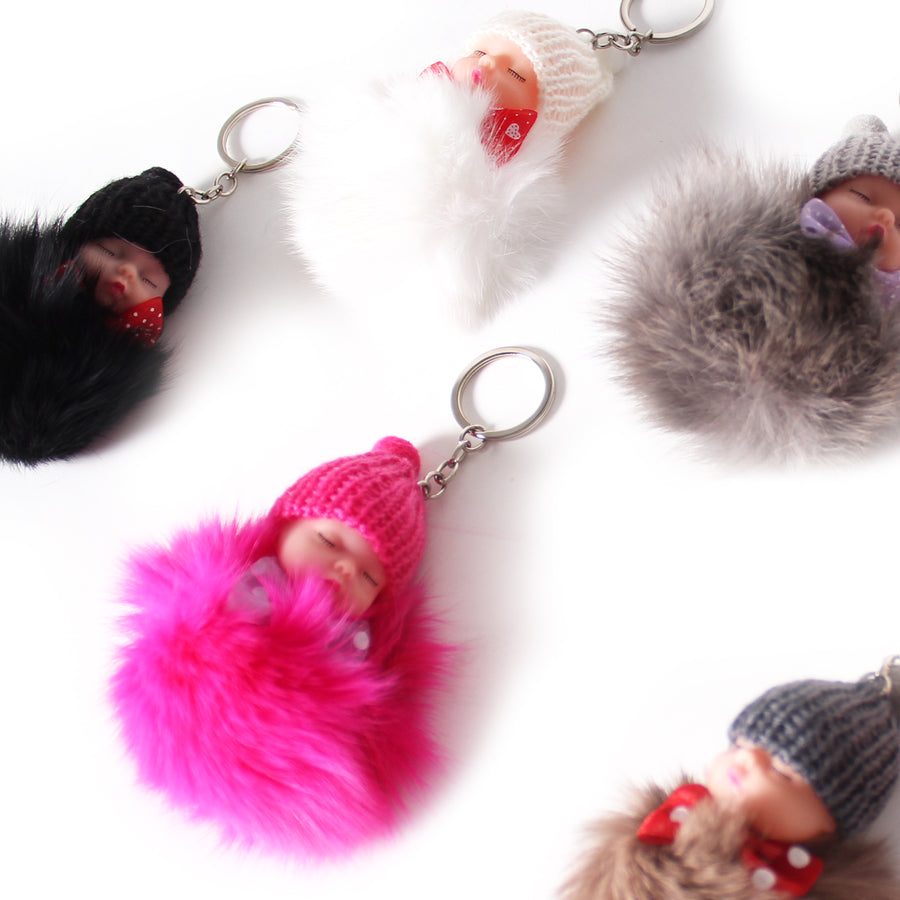 Beanie Baby Fluffy Pom Pom Key Ring (with bow)