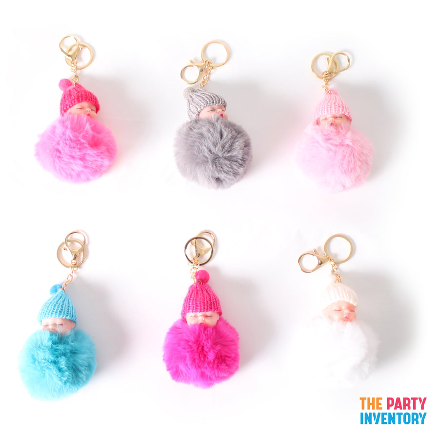 Beanie Baby Fluffy Pom Pom with Gold Key Ring