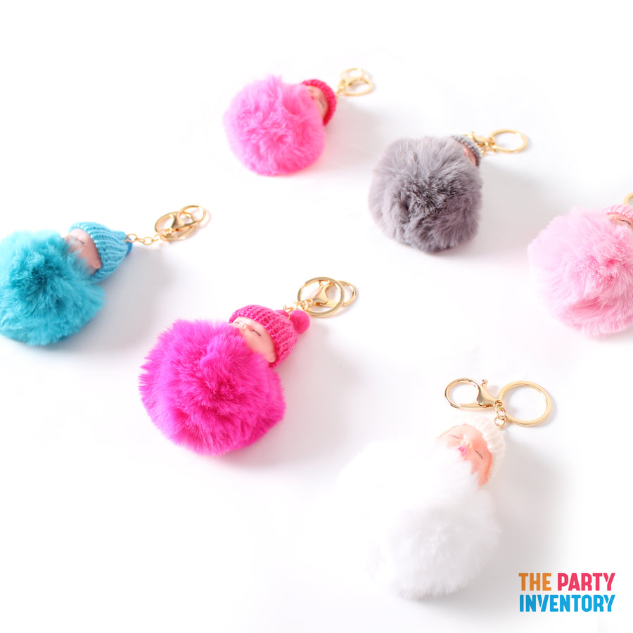 Beanie Baby Fluffy Pom Pom with Gold Key Ring