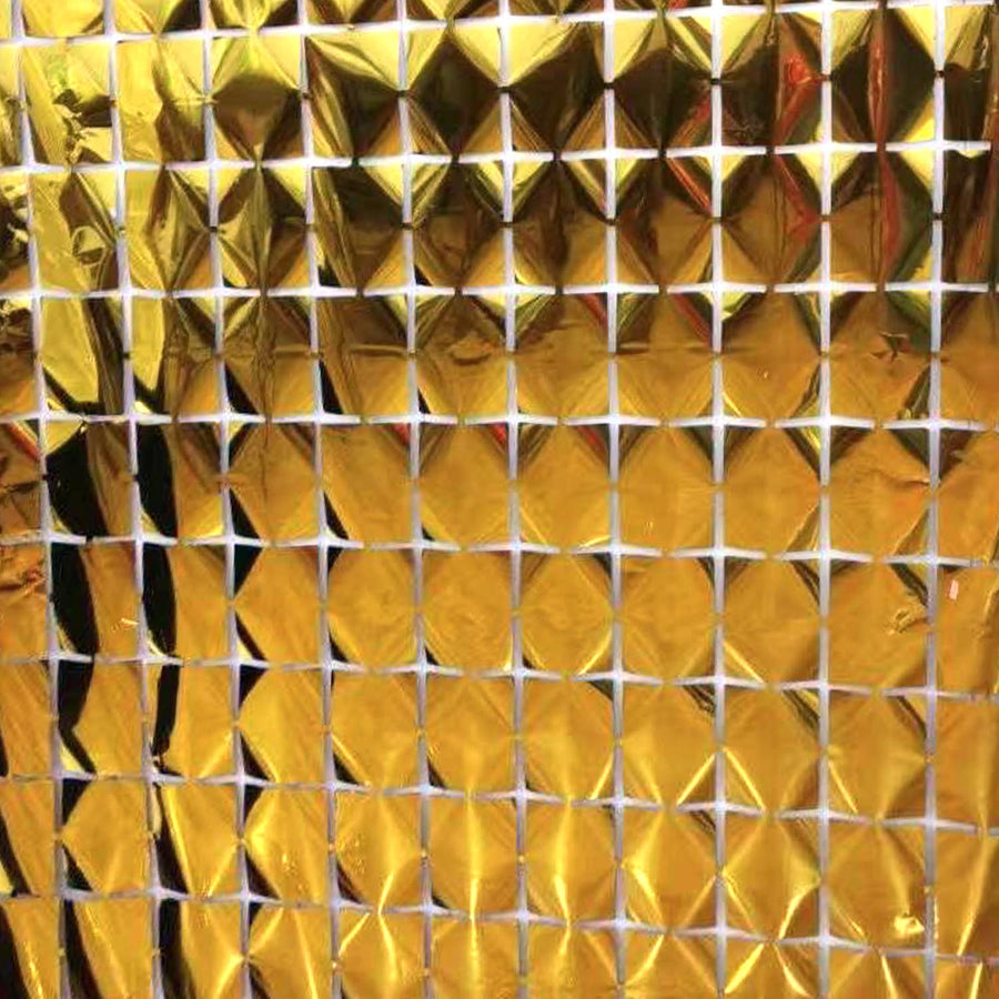 Gold Metallic Grid Block Foil Curtains