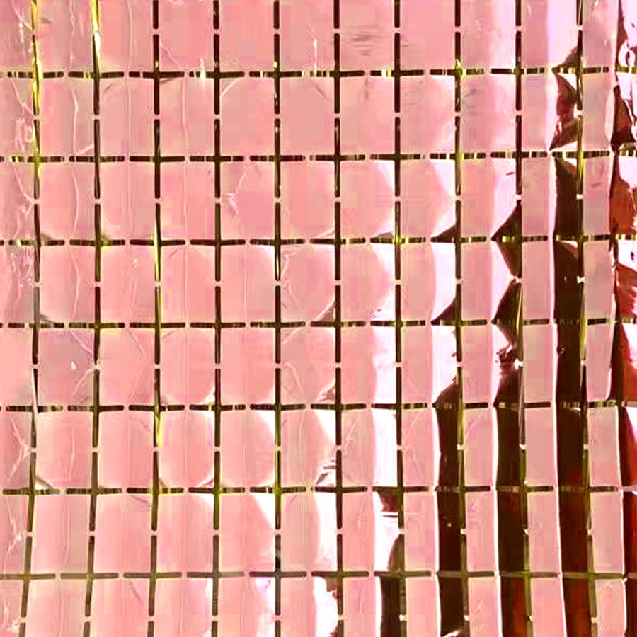 Rose Gold Metallic Grid Block Foil Curtains