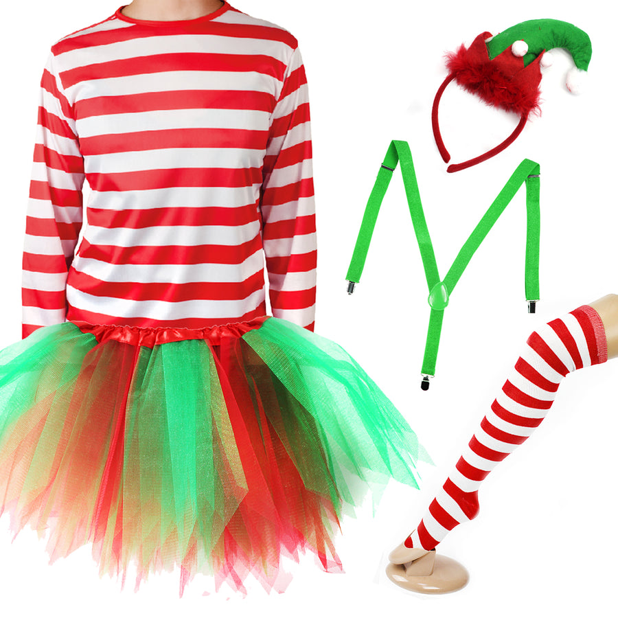 Girls Red Christmas Elf Costume Kit (Kids/Adults)