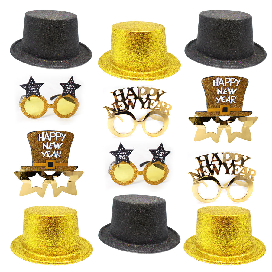 New Years Eve Photo Prop Accessory Kit (Black and Gold)