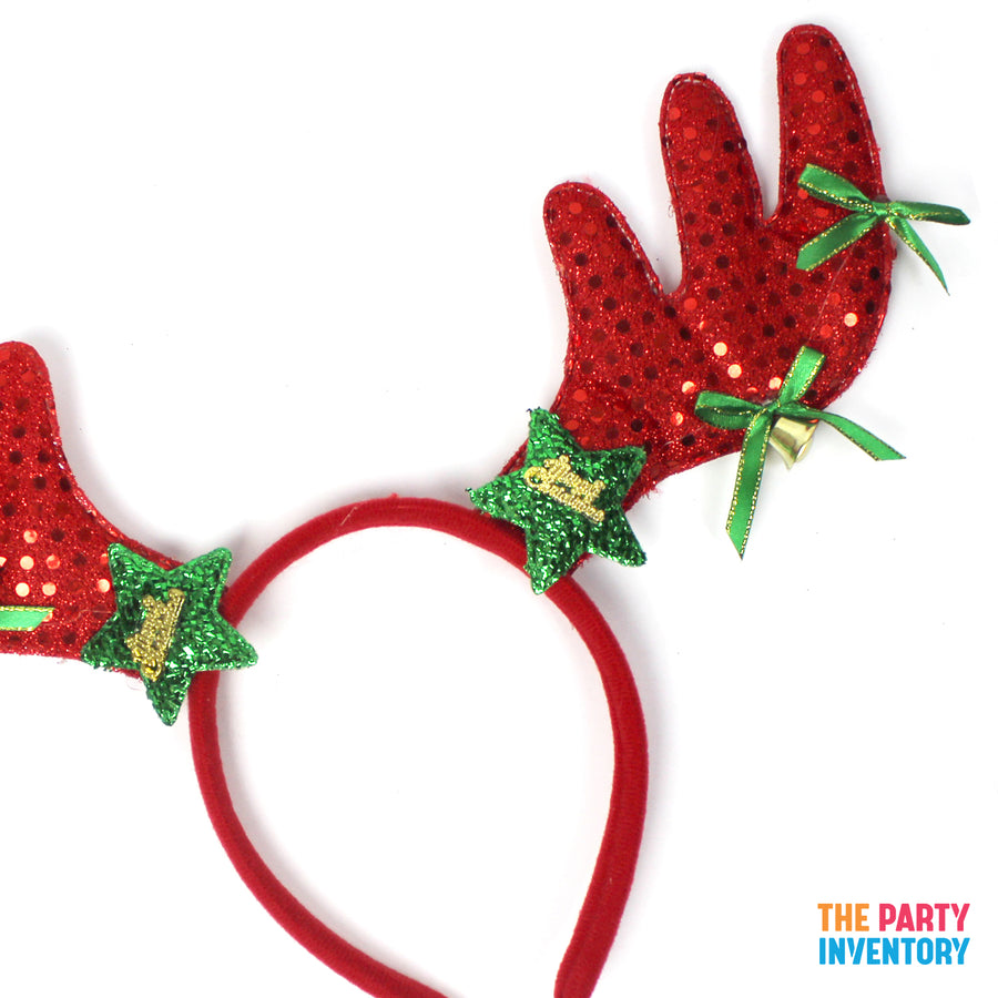 Sparkly Red Reindeer Ears Christmas Headband