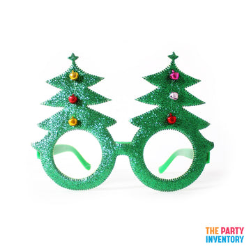 Sparkly Green Christmas Tree Party Glasses