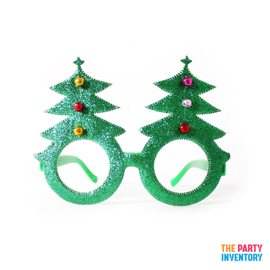 Sparkly Green Christmas Tree Party Glasses