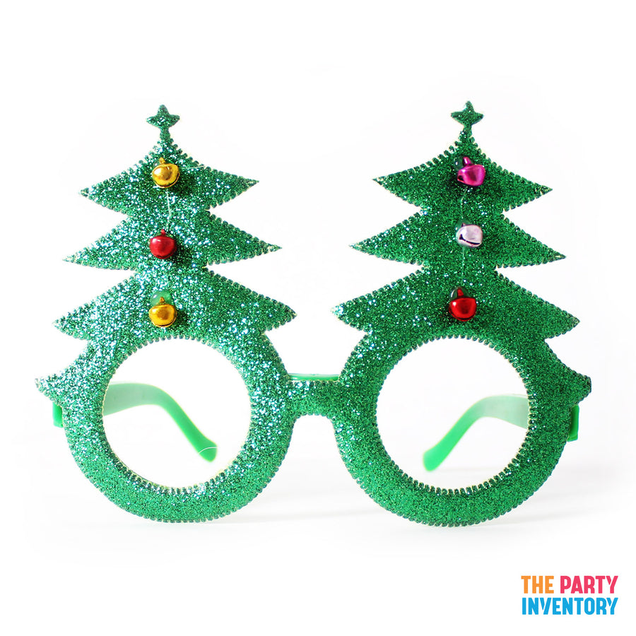 Sparkly Green Christmas Tree Party Glasses