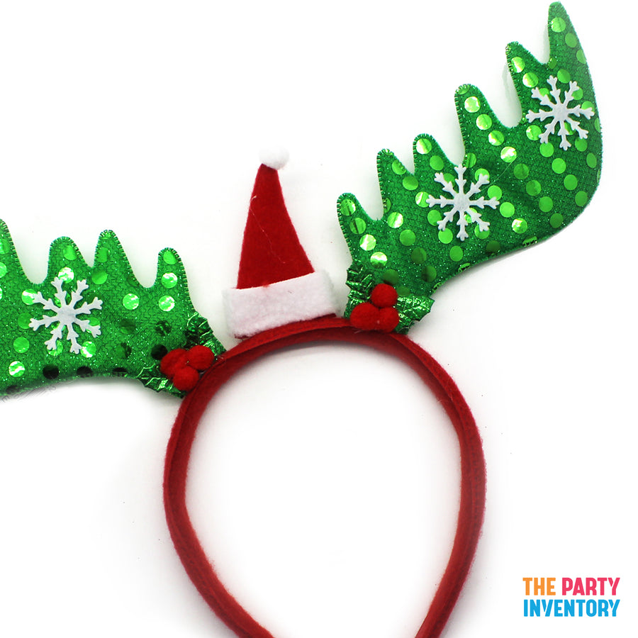 Sparkly Green Reindeer Ears Christmas Headband