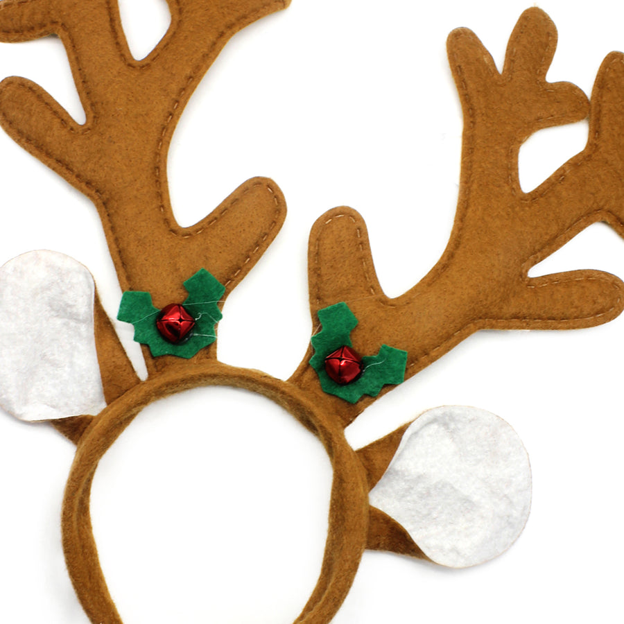 Brown Reindeer Ears Christmas Headband with Bells