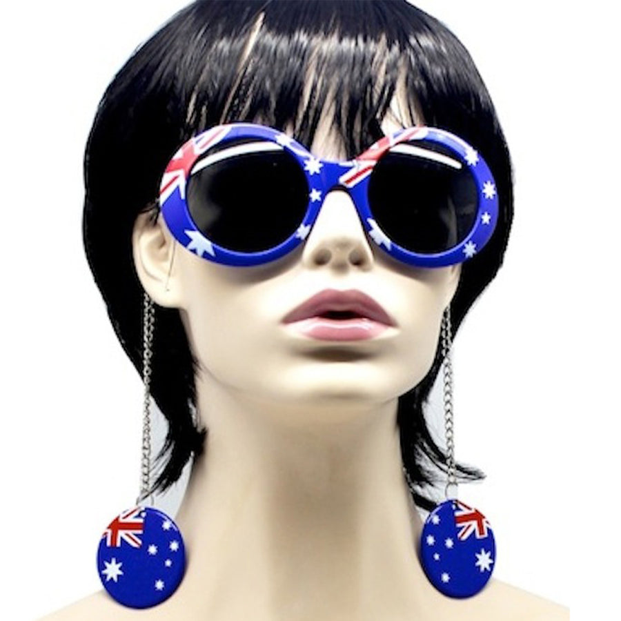 Australian Flag Party Glasses with Earrings