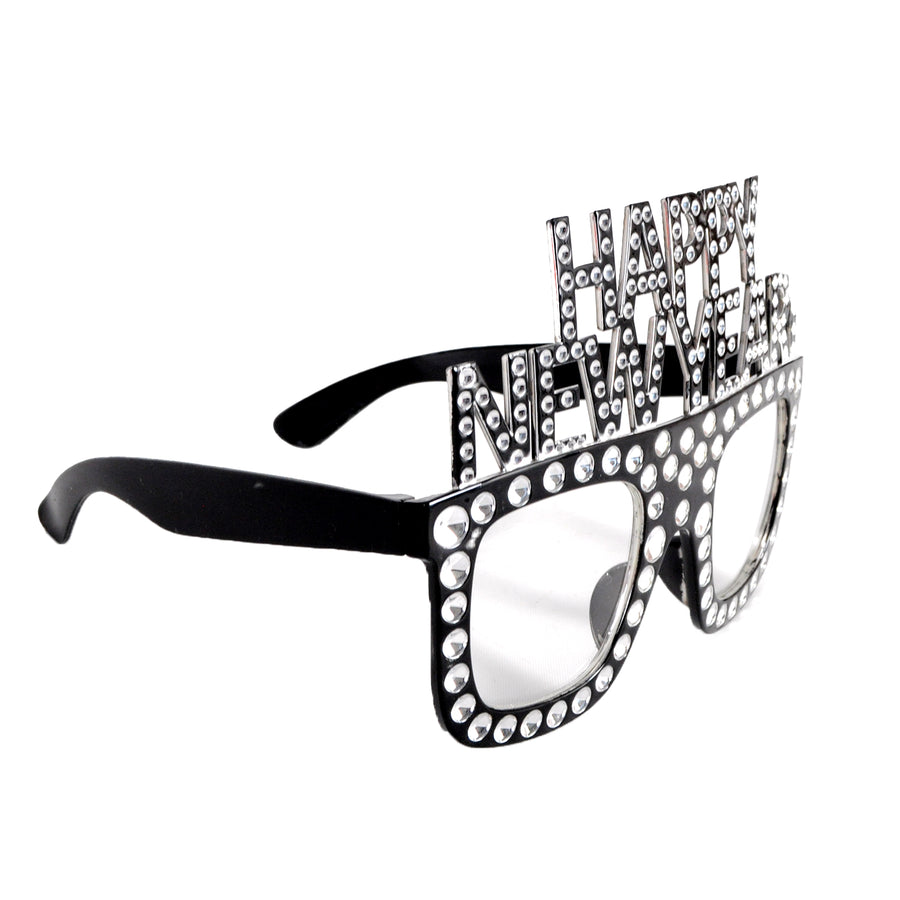 Happy New Year Bling Party Glasses (Black & Silver)