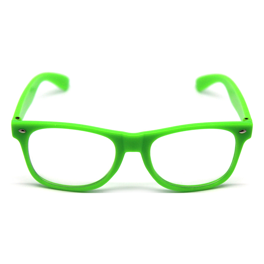 Green Wayfarer Party Glasses with Clear Lens